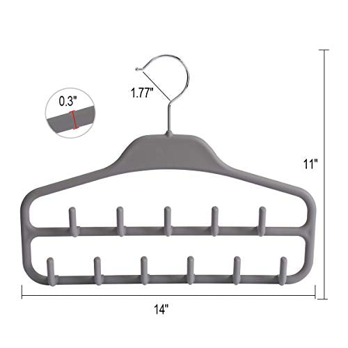 Belt Hanger 2 Pack, Sturdy Belt Organizer with 360 Degree Swivel, Tie Rack with 11 Large Belt Hooks for Closet, Non Slip Rubberized Belt Rack, Gray