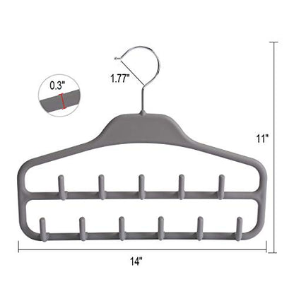 Belt Hanger 2 Pack, Sturdy Belt Organizer with 360 Degree Swivel, Tie Rack with 11 Large Belt Hooks for Closet, Non Slip Rubberized Belt Rack, Gray