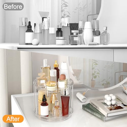 360 Rotating Makeup Organizer, 2 Tier Skincare & Perfume Holder for Bathroom Counter, Clear Spinning Vanity Tray, Lazy Susan Turntable Organizer for Dresser, Kitchen Cabinet