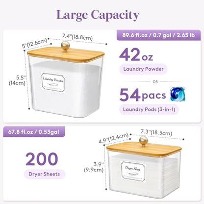Lifewit Laundry Pods Container with Lid, 0.53+0.7gal, Natural, 4 Pcs | Dryer Sheet Holder, Laundry Room Organization Storage for Washing Powder, Scent Booster Beads, Coffee Pods Kcup