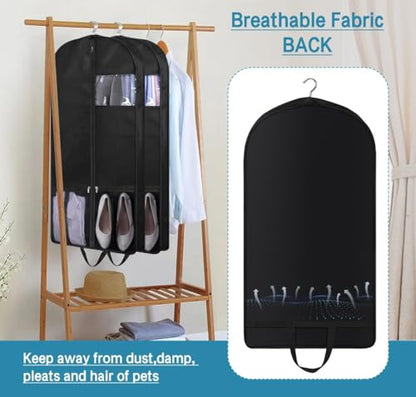 43" Suit Bags for Closet Storage and Travel, Gusseted Mesh Hanging Garment Bags for Men Suit Cover With Handle for Clothes, Coats, Jackets, Shirts（3 Packs，Black）