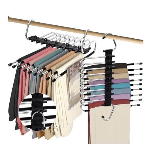 9 Layers Foldable Pants Hangers Space Saving Hange... (2 Count | Black | Stainless Steel)