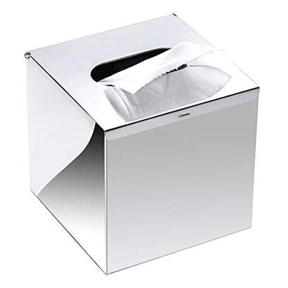 Sumnacon Square Stainless Steel Tissue Box Cover - Wall Mounted Stylish Paper Facial Cover, Modern Metal Tissue Box Holder for Bedroom/Bathroom/Vanity/Countertop/Dresser/Night Stand/Office/Car, Polish
