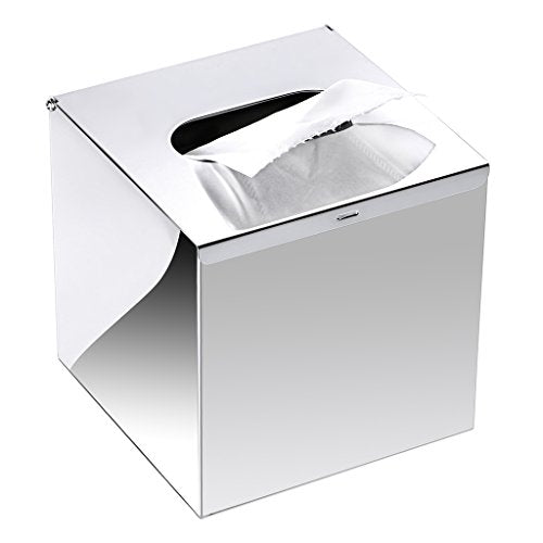 Sumnacon Square Stainless Steel Tissue Box Cover - Wall Mounted Stylish Paper Facial Cover, Modern Metal Tissue Box Holder for Bedroom/Bathroom/Vanity/Countertop/Dresser/Night Stand/Office/Car, Polish