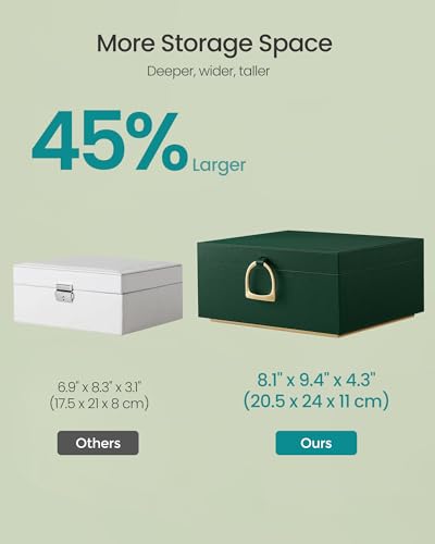 SONGMICS 2-Layer Jewelry Box, Jewelry Organizer with Handle, Removable Jewelry Tray, Jewelry Storage, Floating Effect, 8.1 x 9.4 x 4.3 Inches, Gift Idea, Forest Green UJBC165C01
