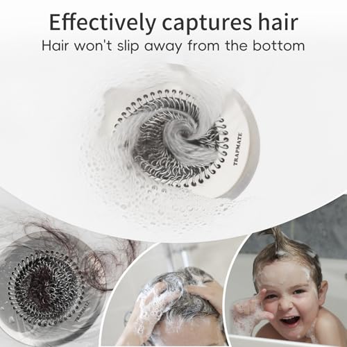 TRAPMATE Shower Drain Hair Catcher, 4.4" Anti-Clogging Bathtub Drain Cover | Easy Flip Cleaning, Traps Hair with Fast Drainage, Anti-Slip Drain Protector Fits Regular & Pop-up Drains (Patented Product)