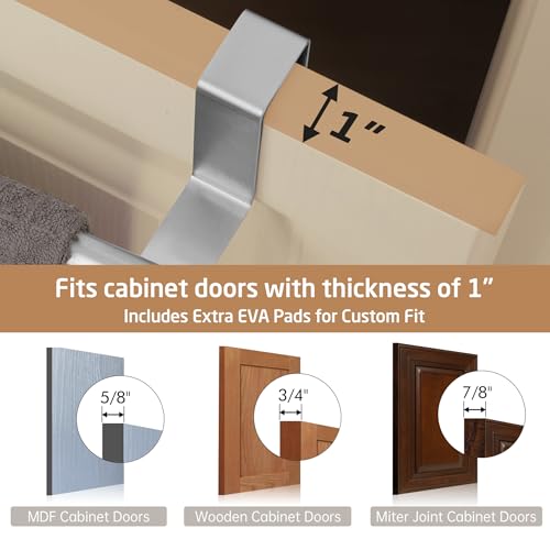 KES Over The Cabinet Door Towel Rack, Kitchen Towel Holder, 2 Pack | Anti-Wobble Stable Fit, Fit Doors Under 1" Thick, SUS304 Stainless Steel Bars for Dish Hand Towels, Brushed Finish