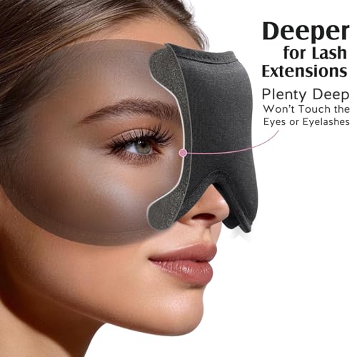YFONG Sleep Mask Women Men for Lash Extension, Breathable Bamboo Viscose | 3D Blackout Eye Mask for Sleeping, Soft & Zero Pressure Eye Cover, Wider Adjustable Strap & Storage Pouch Blindfold, Black