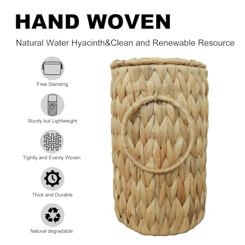 Toilet Paper Basket with Lid,Wicker Basket for Bathroom Organizers and Storage,Holds Up to 6 Mega Rolls, Decorative Hand-Woven Rattan Bathroom Decor Accessories,Natural Water Hyacinth