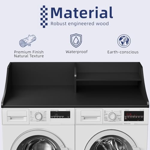 2-Tier 54" Width Washer Dryer Countertop for Laundry Room Organization | Depth Laundry Countertop Organization with Edge Wooden Washer and Dryer Topper for Folding Sorting & Ironing Easy to Install