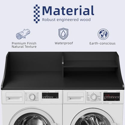 2-Tier 54" Width Washer Dryer Countertop for Laundry Room Organization | Depth Laundry Countertop Organization with Edge Wooden Washer and Dryer Topper for Folding Sorting & Ironing Easy to Install