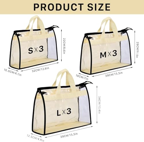 9 Pack Dust Bags for Purses and Handbags, Purse Storage Organizer | Handbag Dust Bags, Clear Handbag Storage Organizer, Purse Cover Hanging Closet Organizer with Zipper, Handles and Hooks