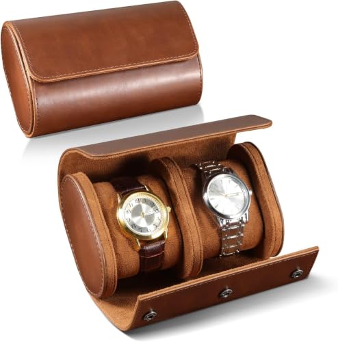 Watch Roll Travel Case for Men and Women- 2 Watch Storage and Organizer | Secure Storage with Innovative Removable Pillows & Solid Dividers for Home, Travel and Display (Brown-2 Slot)
