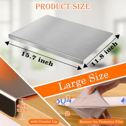 Large Stainless Steel Cutting Boards for Kitchen, Cutting Board with Counter Lip, Cutting Board with Silicone Mat for Meat, Fruits, Vegetables, Bread (15.7 x 11.8 Inch)