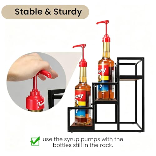 THYGIFTREE Coffee Syrup Rack Organizer 3-Tier 12 Syrup Bottles Holder Stand for Coffee Bar Station Storage Shelves for Syrup, Wine, Dressing for Kitchen Countertop