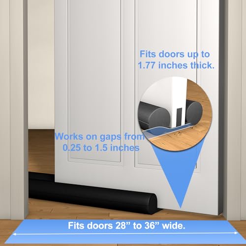 2 Pack Large Door Draft Stopper for Bottom of Doors 36 Inch Door Sweep Weather Stripping Noise Blocker Under Door Draft Noise Black Stoppers Adjustable Twin Door Sweep Draft (2 Pack)