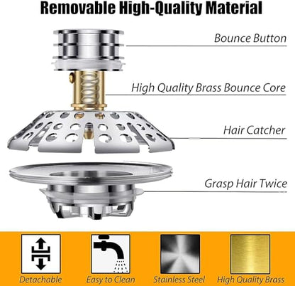 Anlige Bathtub Drain Stopper, Pop Up Tub Stopper with Hair Catcher, Bathtub Plug and Cover with Strainer, Universal for 1.5 to 1.8in Tub Drain
