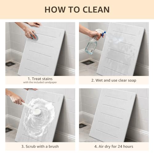 Yolife Stone Bath Mat Large, 32" x 20" Diatomaceous Earth Bath Mat for Bathroom, Super Absorbent Quick Drying Bathroom Stone Mat, Non-Slip Diatomite Shower Mat, Easy to Clean (White Grey)