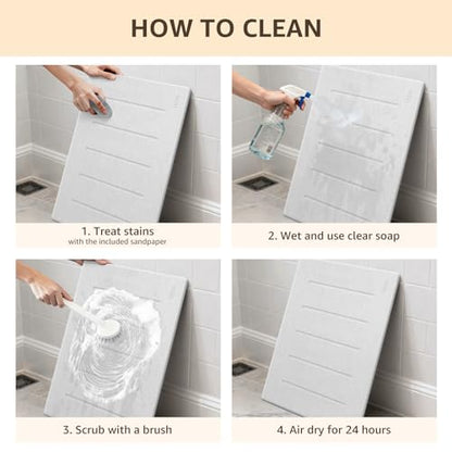 Yolife Stone Bath Mat Large, 32" x 20" Diatomaceous Earth Bath Mat for Bathroom, Super Absorbent Quick Drying Bathroom Stone Mat, Non-Slip Diatomite Shower Mat, Easy to Clean (White Grey)