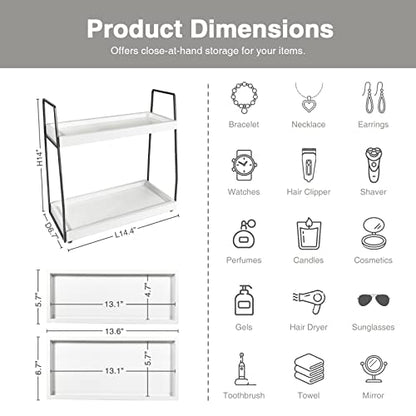 Forbena 2 Tier Bathroom Counter Organizer, White and Grey Coffee Bar Organizer for Countertop, Wood Shelf Tray for Vanity Makeup Storage, Small Kitchen Sink Top Organizers for Coffee Bar Station