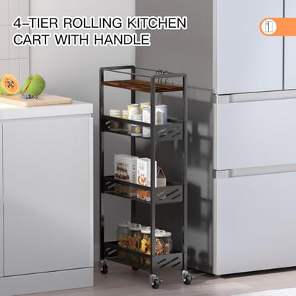 DGSNADGO Slim Rolling Storage Cart, 4-Tier Kitchen... (Metal, Wood)