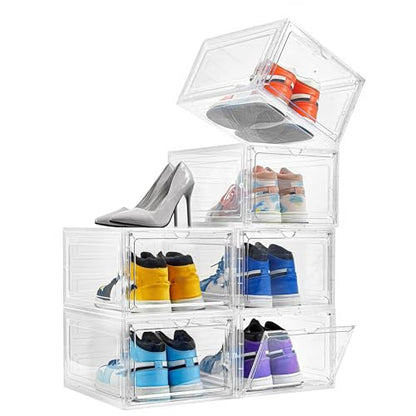 Attelite Shoe Storage Boxes Stackable Clear Shoe Organizer Cabinet,6 Pack | Shoe Box for Entryway Closet,Thicken Sturdy Durable Plastic,Fit up to Men's Size 12,Tool-free Assembly,Magnetic Door