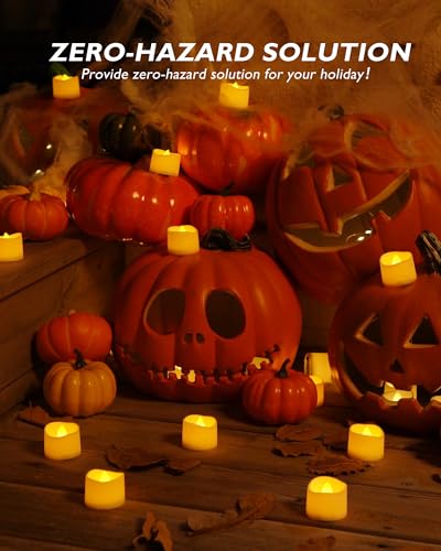 Homemory 12-Pack Battery Tea Lights with Timer Built in, Auto-On 6H Daily | Flickering Flameless LED Tealight Votive Candles for Candle Holders, Pumpkins, Lanterns and Fall Decor, No Remote