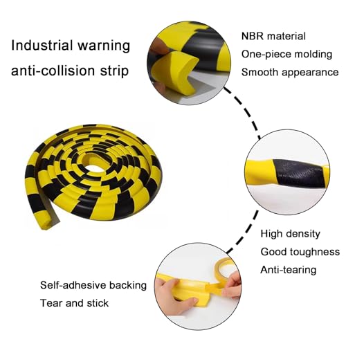Wall Edge Corner Guards, 196.9in/5m Yellow Black Safety Bumpers, Self-Adhesive Foam Protector Padding, Warehouse Racks, Shelves, Garage & Equipment Protection (1, Yellow+Black, 196.5in/5m)