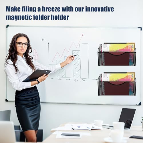Magnetic File Holder 2 Pockets File Folder Organizer, Office Hanging Magazine Rack for Refrigerator, White Board, No Drilling Paper Document Holder Mail Organizer for File Cabinets