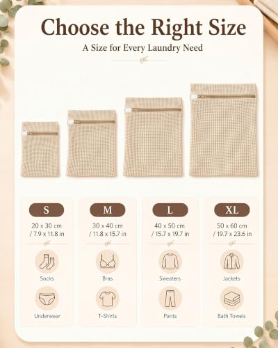 Mesh Laundry Bags for Delicates 6-Pack – 11.81 x 15.74 inch Large & Sturdy Organic Pure Cotton Breathable Zippered Delicate Wash Bags for Washing Machine, Lingerie, Bra, Clothes, Large Capacity