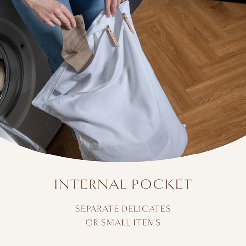 Luxury Organic Cotton Travel Laundry Bags, Small & Large 2 Pack | Dirty Laundry Bag For Travel & Home, Zippered, Internal Pocket, Fits Luggage and Suitcase, Certified Carbon Neutral, White