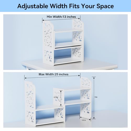 YGYQZ Adjustable Desktop Shelf Organizer, 3-Tier Expandable Desk Shelf, White Pattern