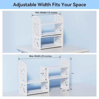 YGYQZ Adjustable Desktop Shelf Organizer, 3-Tier Expandable Desk Shelf, White Pattern
