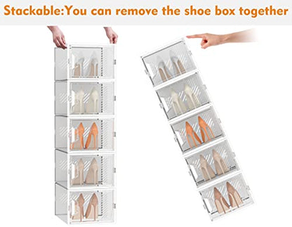 SIMPDIY XL Clear Shoe Storage Boxes, Stackable Shoe Organizer for Closet | 12 Pack, for Size 13, Magnetic Door, Aromatherapy Stick, Plastic, Shoe Rack for Closet, Entryways, Under-bed Storage