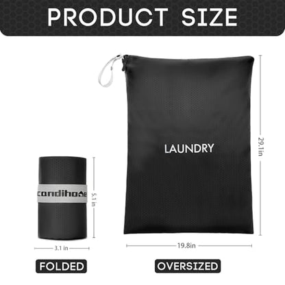 XL Travel Laundry Bag, Washable Dirty Clothes Travel Bag Waterproof Wet Dry Bags Reusable Camp Clothes Organizer for Sports Home College Dorm Laundromat (1 Pcs) Black