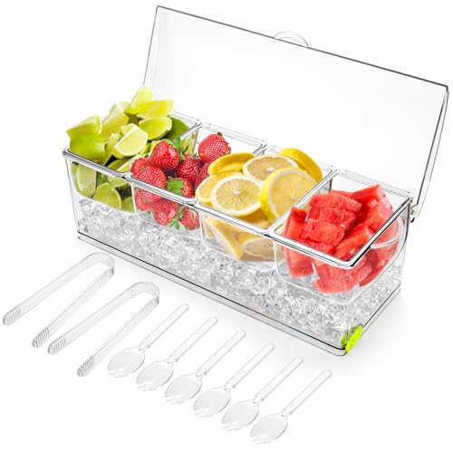 Large Ice Chilled Condiment Server with Lid, 4 Com... (Clear | Plastic)