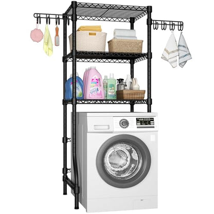 U8 Mini Laundry Room Storage Organizer, Over the Washer and Dryer Storage Shelves for Laundry Organization, 29.5”W x 17.3”D x 76.2”H, Suit Washing Machine Width within 27.1”, Hold 304 lb, Black
