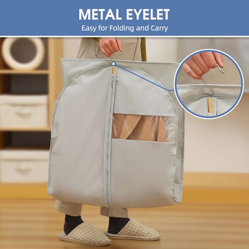 Dress Bags for Gowns, 65'' Long Garment Bags for Hanging Clothes, Dress Garment Bag, Grey Dress Cover with Clear Window for Dresses, Coats, Uniforms - 2 Pack