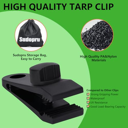 Tarp Clips Heavy Duty Lock Grip, 20 Pcs Tarp Clamps & Bungee Cords Set | Come with Storge Bag, Windproof Shark Tent Fastener Clip, Pool Cover Clip for Camping, Awning, Shade Cloth , Boat& Car Cover