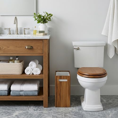 Coeusy 3 Gallon Wooden Trash Can with Liner,Small Solid Wood Bathroom Trash Can,Narrow Garbage Can,Decorative Waste Basket for Bathroom,Bedroom,Office