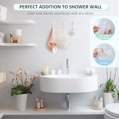 VIS'V Shower Suction Cup Hooks, Removable and Reusable, Clear, Small, 6 Pcs | Clear Invisible Design, Locking Suction Technology, Dual Vacuum Suction, Heavy Duty, Fits for Smooth Flat Surfaces