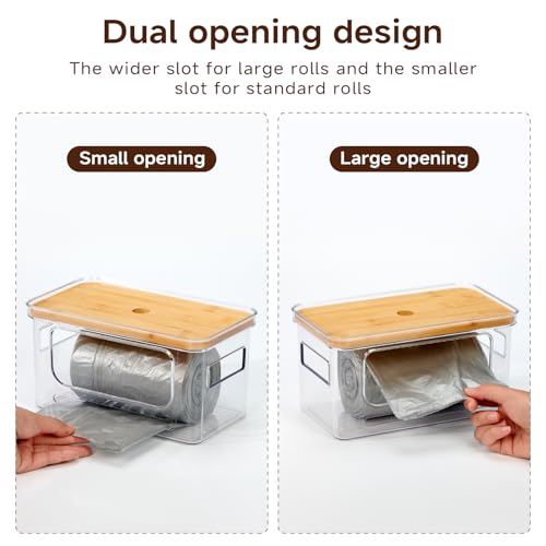 3-Pack Trash Bag Holder,Trash Bag Dispenser with Bamboo Lid, Stackable Acrylic Garbage Bag Dispenser for Under Sink Use in Kitchen, Laundry Room, and Pantry, Large Capacity Garbage Bag Holder