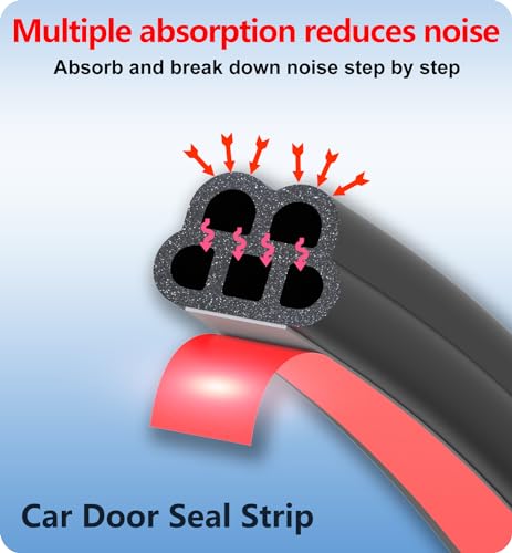 Car Door Seal Strip Double-Layer Self Adhesive Rubber 32.8 Ft | 5-Hole Design, Car Weather Stripping for Noise Reduction & Soundproofing, Dustproof Air Sealing for Trucks, Vehicles and RVs
