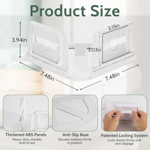 Sheet Holders - Bed Sheet Holders for Corners Heavy Duty Fitted Sheet Holders Keep Sheets Firm & Tight Bed Sheet Grippers Lock Bed Sheets Holders for All Mattress Sizes Bedsheet Clips Easy Setup