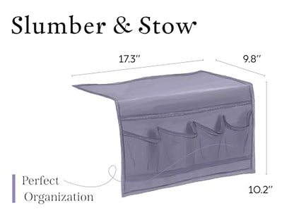 Slumber & Stow Hanging Bedside Caddy Organizer, 5 Pockets | Bed caddy, couch caddy, mesh storage for phones, tablets, remotes, books, glasses, bunk beds, RVs, dorm rooms, 10"x17.3"