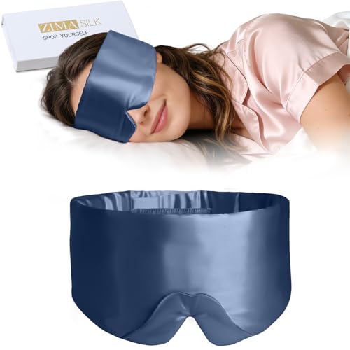 ZIMASILK 22 Momme 100% Mulberry Silk Sleep Mask - Full Silk Filled | Ultra-Soft & Breathable, Face-Hugging Blackout Eye Cover for Sleeping ( Navy Blue )