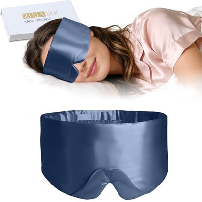 ZIMASILK 22 Momme 100% Mulberry Silk Sleep Mask - Full Silk Filled | Ultra-Soft & Breathable, Face-Hugging Blackout Eye Cover for Sleeping ( Navy Blue )