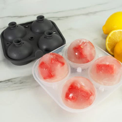 Large Silicone Premium Ice Trays, 2-Pack Combo, 2 Inches Big Cubes & 2.5 Inches Sphere Ice Molds - BPA Free, Craft Ice Maker for Gifting, Whiskey, Cocktails, Easy Release - Gray