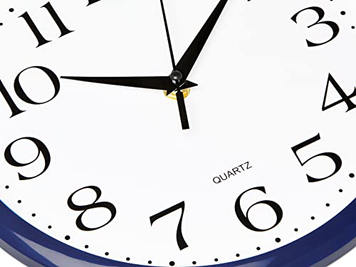 Bernhard Products Navy Wall Clock Silent Non Ticking - 10 Inch Quality Quartz Battery Operated Round Easy to Read Home/Kitchen/Office/Classroom/School Clock