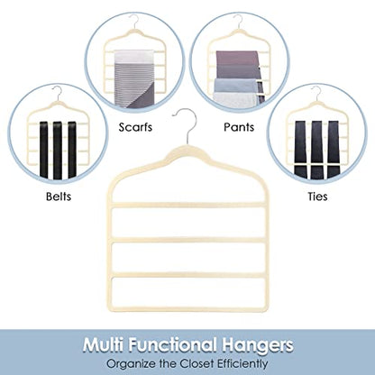 Velvet Hangers Space Saving Non Slip Pant Velvet Hangers Multi Layer Hanger | 8 Pack Beige Clothes Hangers Closet Organizer for Pants Trousers Scarf